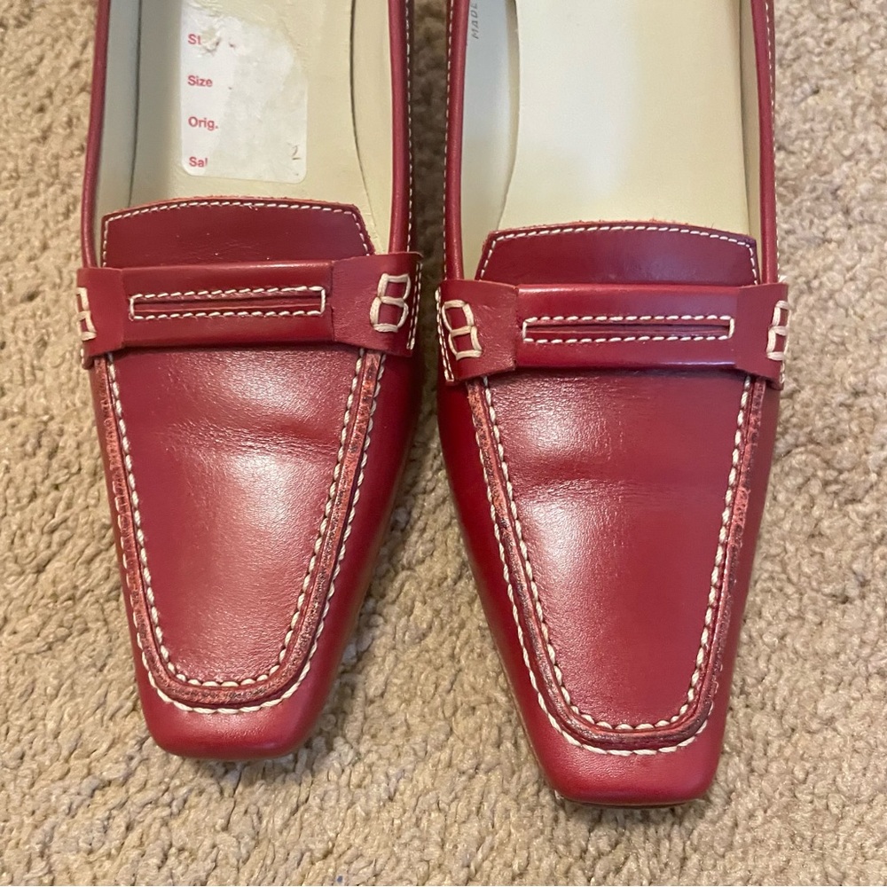 Coach Cicely Heel Loafers Womens Size 7 B Cherry Red Leather Stacked 2 3/4 Heel - Picture 2 of 6